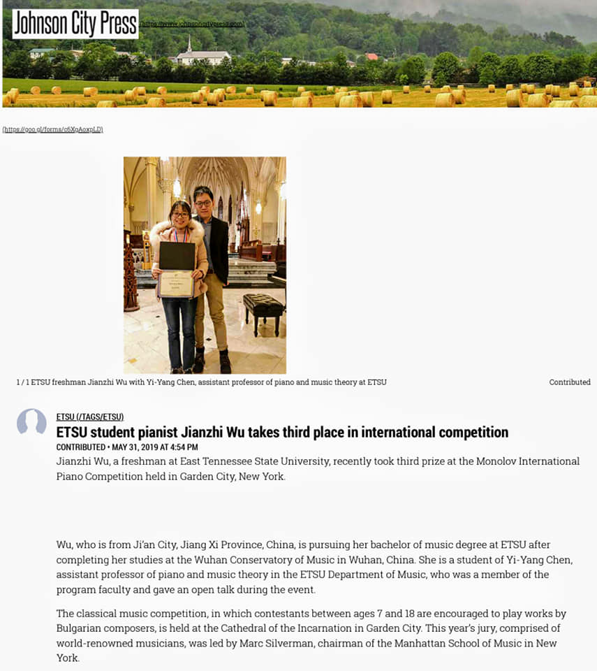 Yi-Yang Chen's pupil won international Piano Competition